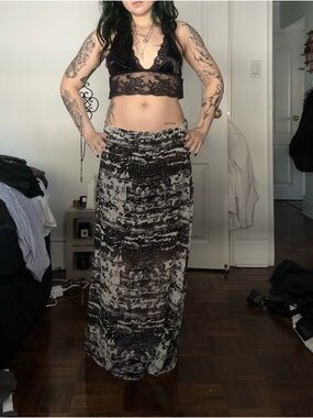 Black & Gray Printed Maxi Skirt